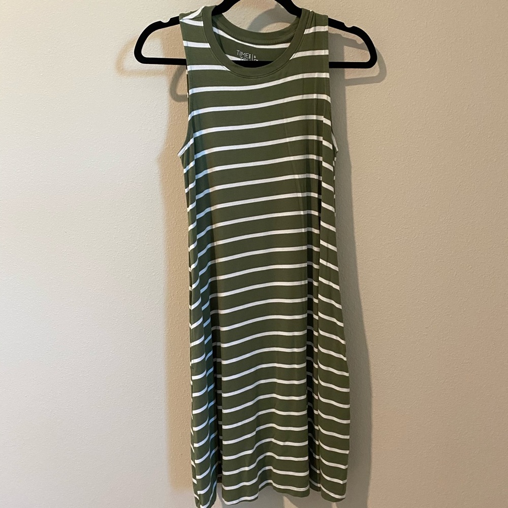 Racerback Striped Olive Sundress Sun Dress Pockets Sz S